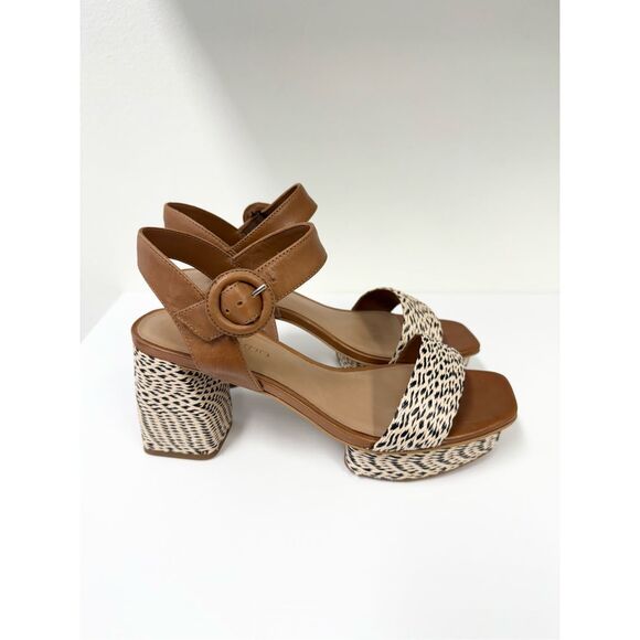 Bernardo Shoes - Bernardo Reagan Leather Natural Black Raffia Platform Heel 7.5
